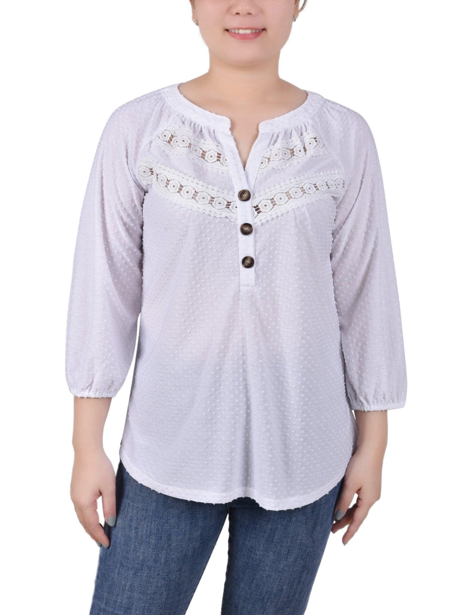 3/4 Length Sleeve Swiss Dot Top - Petite Product Image