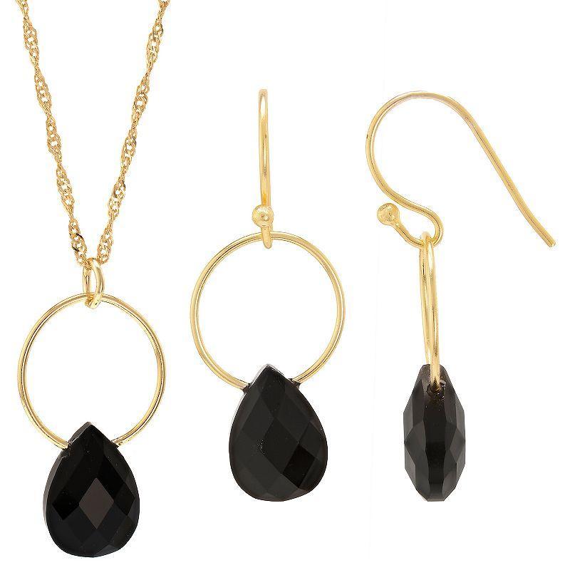 Gemistry 14k Gold Over Silver Black Onyx Circle Drop Earrings & Necklace Set, Womens Product Image