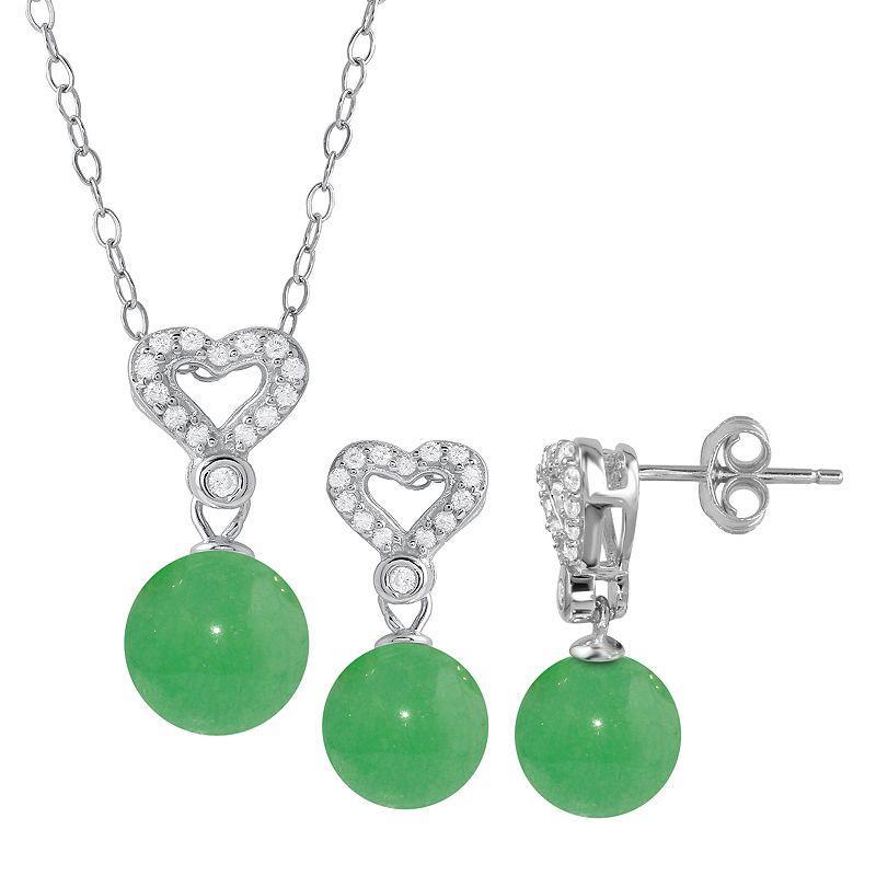 Onyx Cubic Zirconia 2-piece Heart Necklace & Earrings Set, Womens Green Product Image