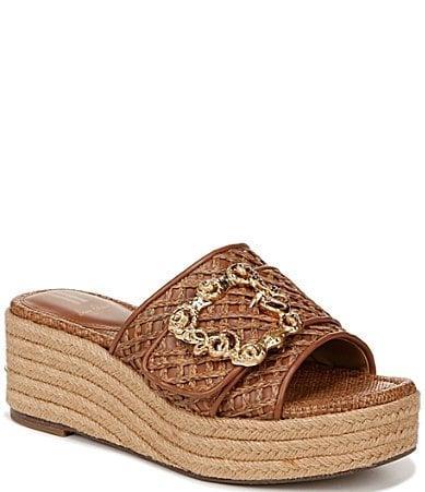 Sam Edelman Celia Raffia Embellished Buckle Detail Platform Wedge Espadrille Slide Sandals Product Image