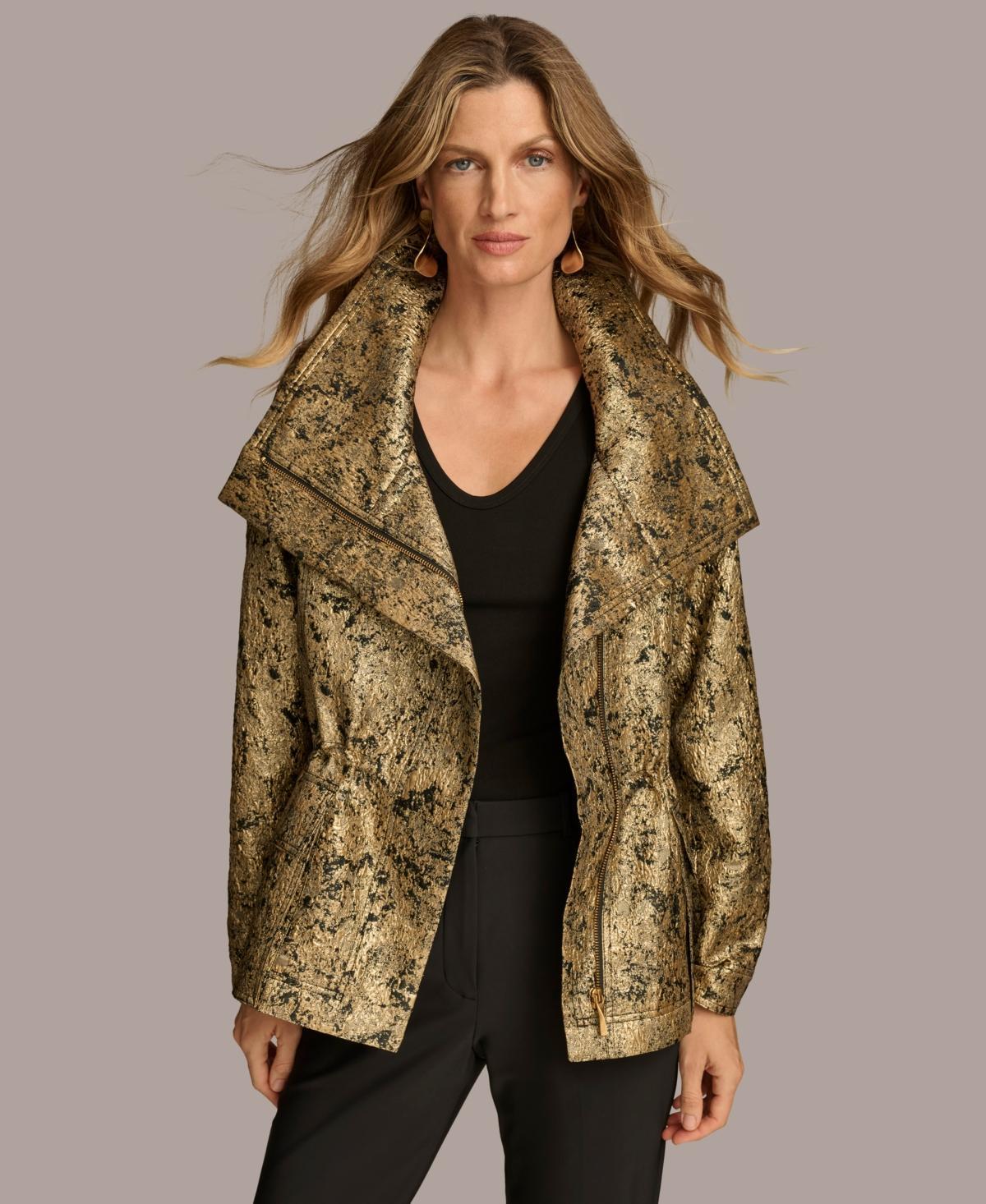 Donna Karan New York Womens Metallic Jacquard Jacket - Blk Product Image