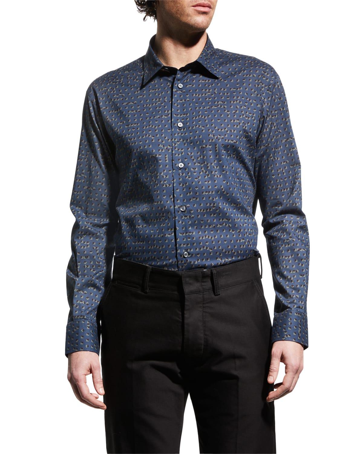 Mens Geometric Silk Sport Shirt Product Image