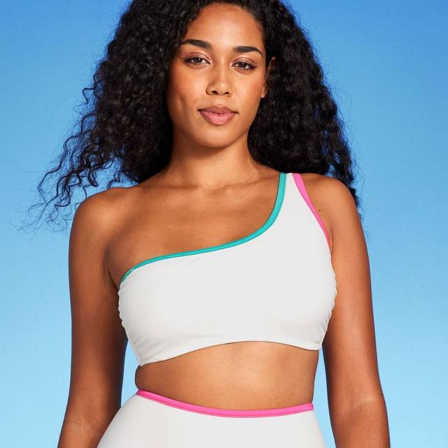 WomensContrast Binding One Shoulder Bralette Bikini Top - Shade & Shore Off-White XS: Color Block, Nylon/Spandex Blend Product Image