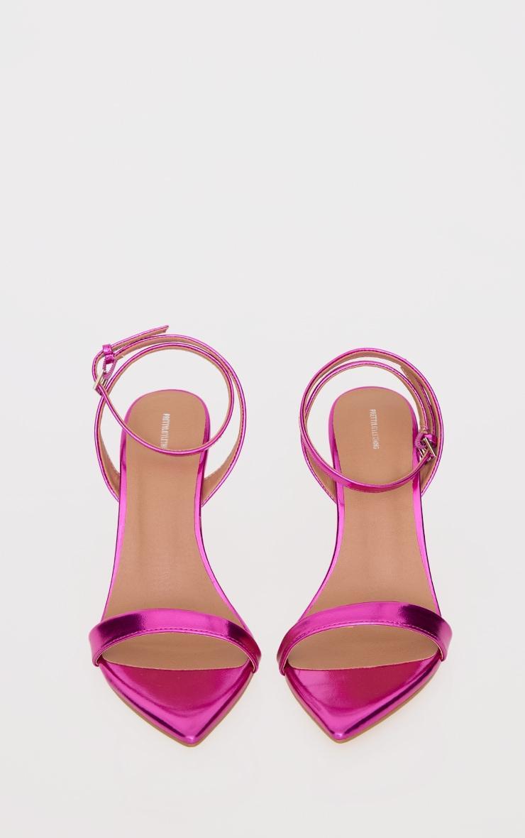 Pink Metallic PU Point Toe Strappy Barely There High Heeled Sandals Product Image