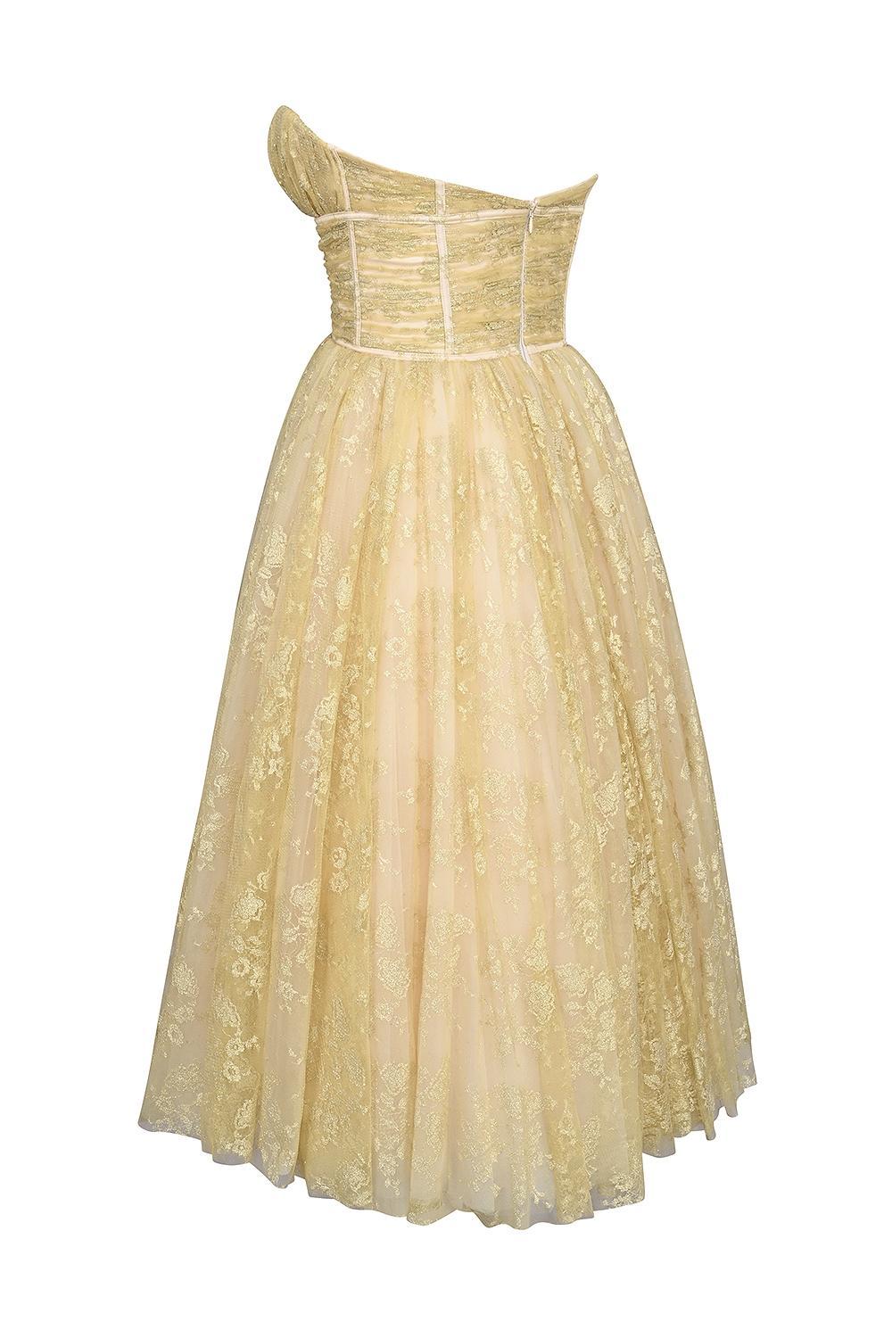 Madame Gold Metallic Lace Tulle Midi Gown Product Image