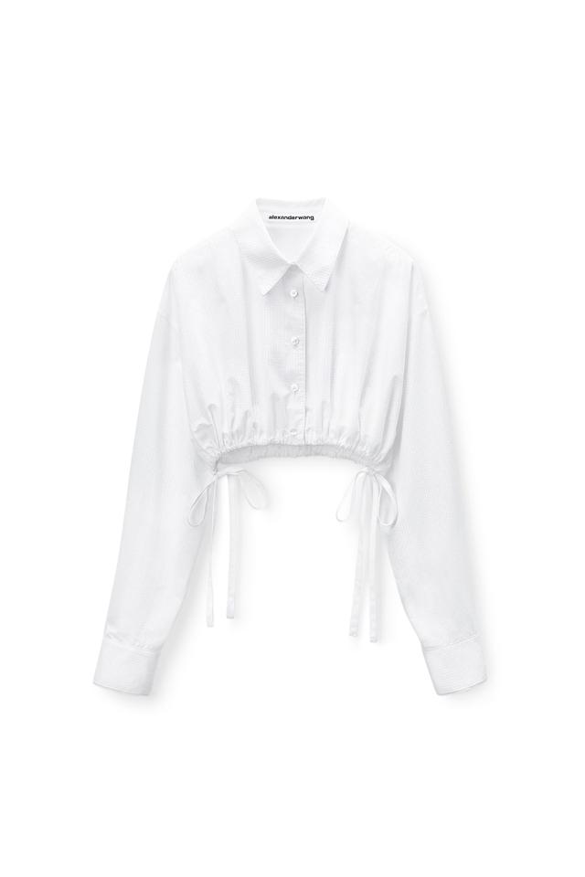 Cropped Drawstring Blouse In Cotton & Crystal Hotfix Poplin Product Image