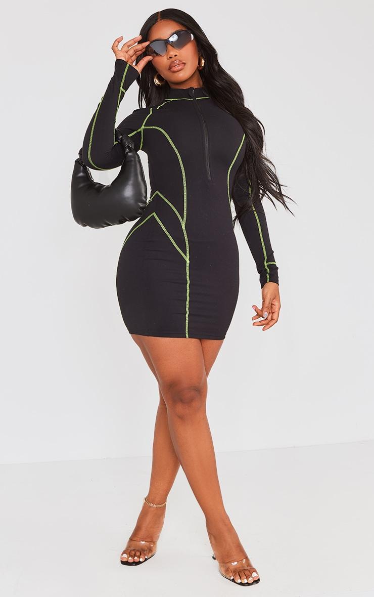 Shape Black Soft Seamless Contrast Long Sleeve Bodycon Dress Product Image