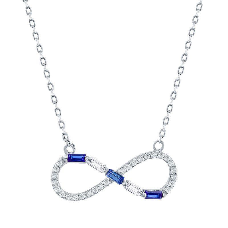 Sterling Silver Gemstone & Cubic Zirconia Infinity Pendant Necklace, Womens Blue Product Image