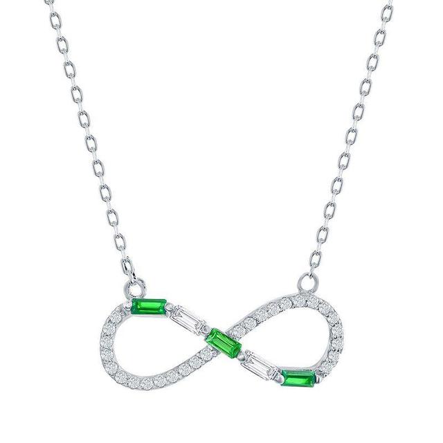 Sterling Silver Gemstone & Cubic Zirconia Infinity Pendant Necklace, Womens Green Product Image