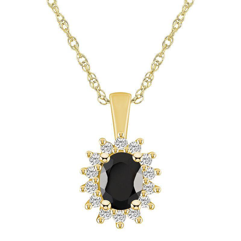 Alyson Layne 14k Gold Oval Black Onyx & 1/3 Carat T.W. Diamond Halo Pendant Necklace, Womens Product Image