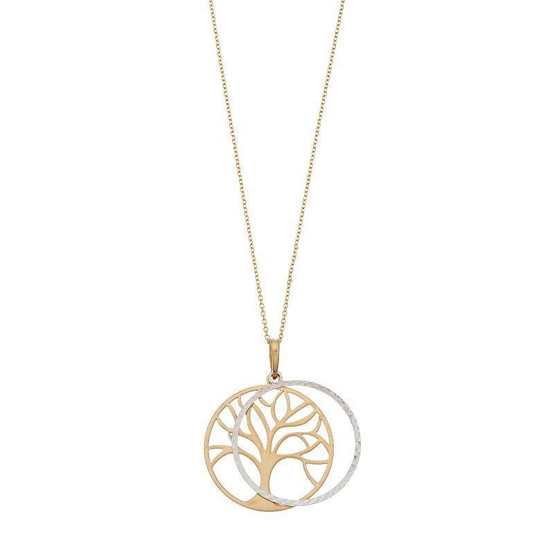 Two Tone 14k Gold Tree of Life Pendant Necklace, Womens Product Image