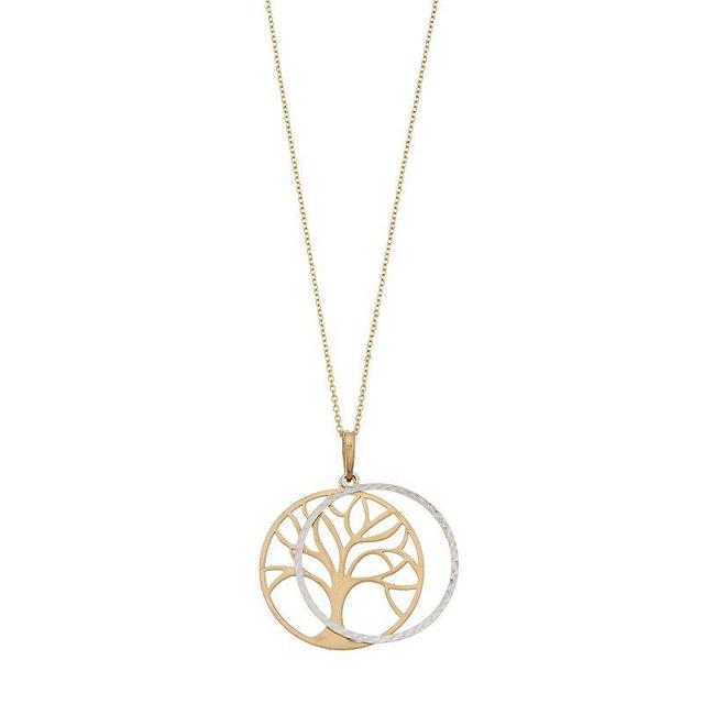 Two Tone 14k Gold Tree of Life Pendant Necklace, Womens Product Image