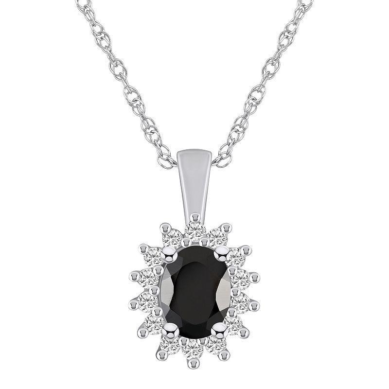 Alyson Layne 14k White Gold Oval Black Onyx & 1/3 Carat T.W. Diamond Halo Pendant Necklace, Womens Product Image