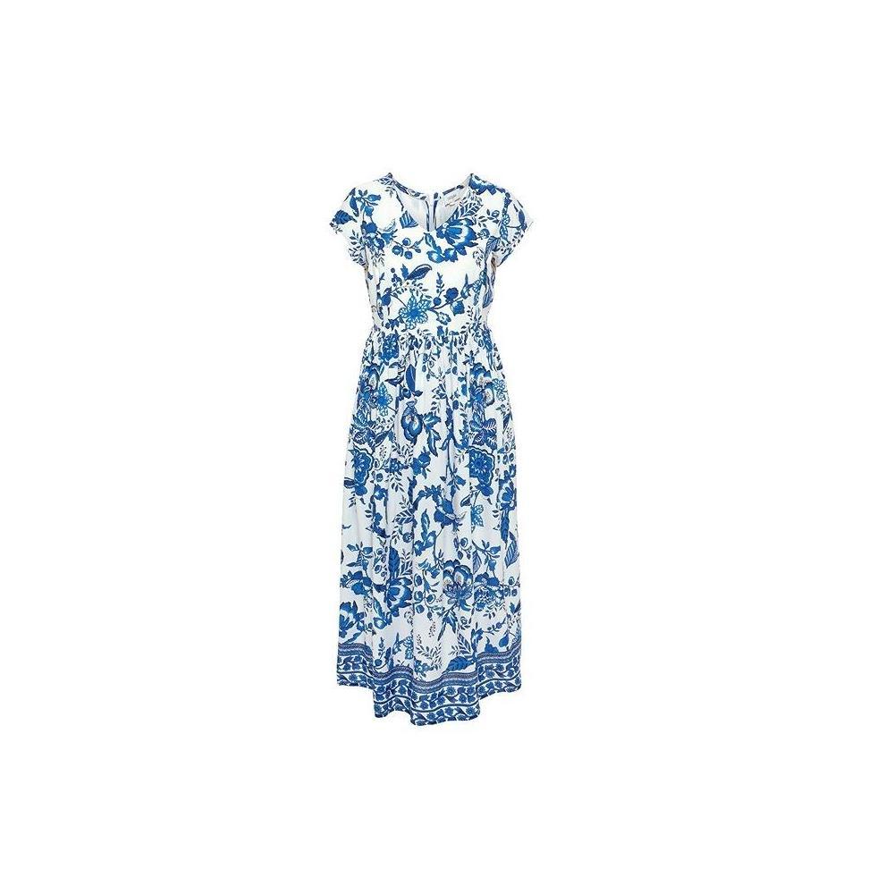 LASCANA Women's Floral V-Neck Dress, Blue & White, Size 8 Product Image