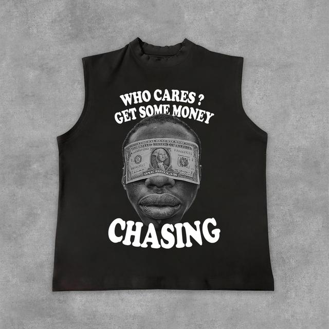 Vintage Chasing Money Graphic Print Cotton Casual Tank Top Product Image