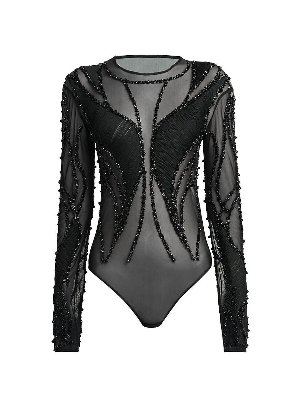 Womens Bead-Embroidered Tulle Bodysuit Product Image