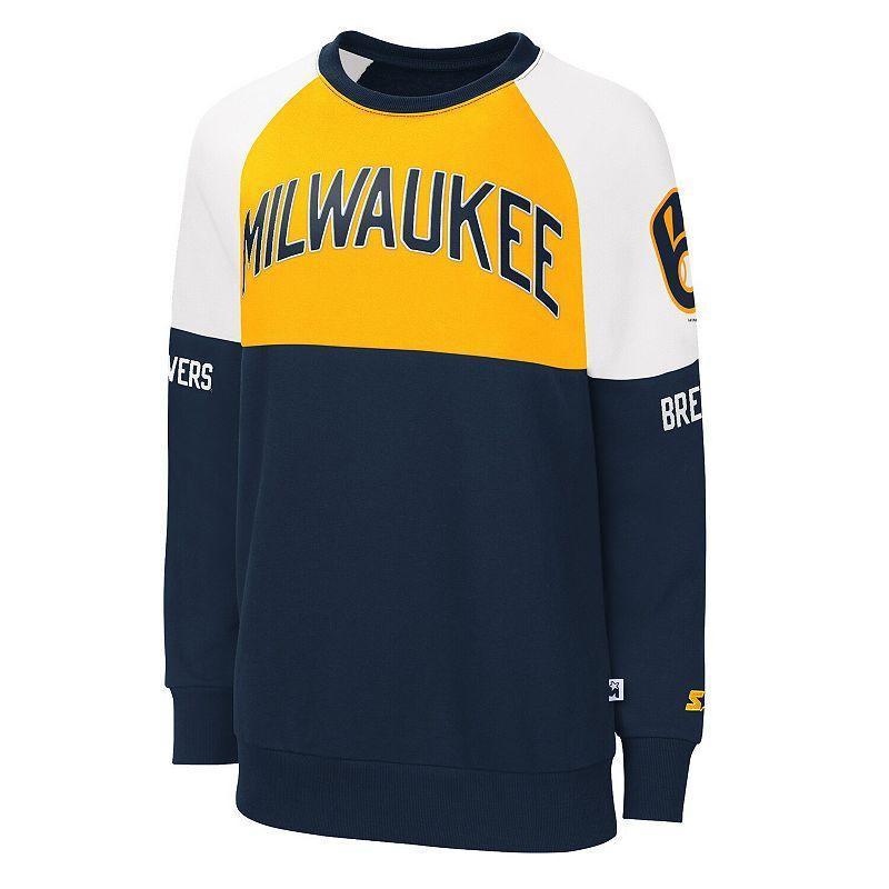 Womens Starter /Gold Milwaukee Brewers Baseline Raglan Pullover Sweatshirt Blue Product Image