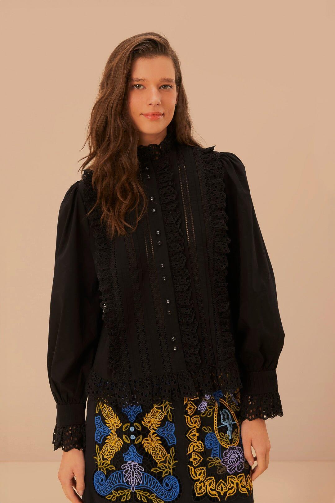 Black Lace And Pleat Blouse Product Image