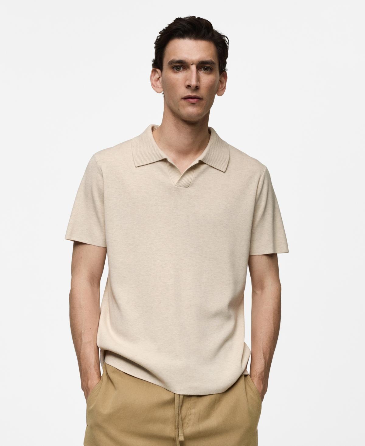 MANGO MAN - Textured knit cotton polo medium brownMen Product Image