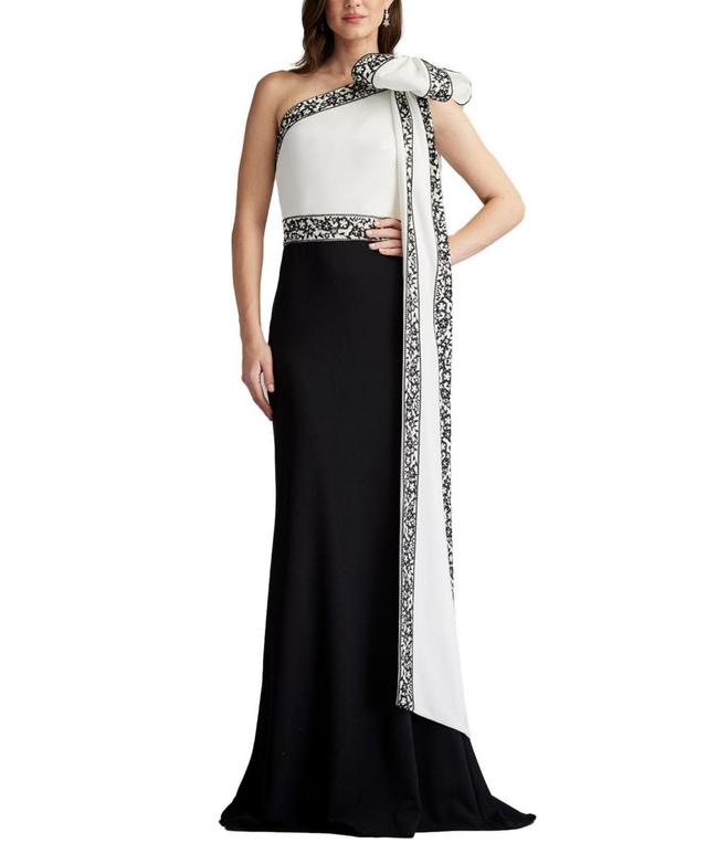 Womens One-Shoulder Bow Embroidered Gown Product Image