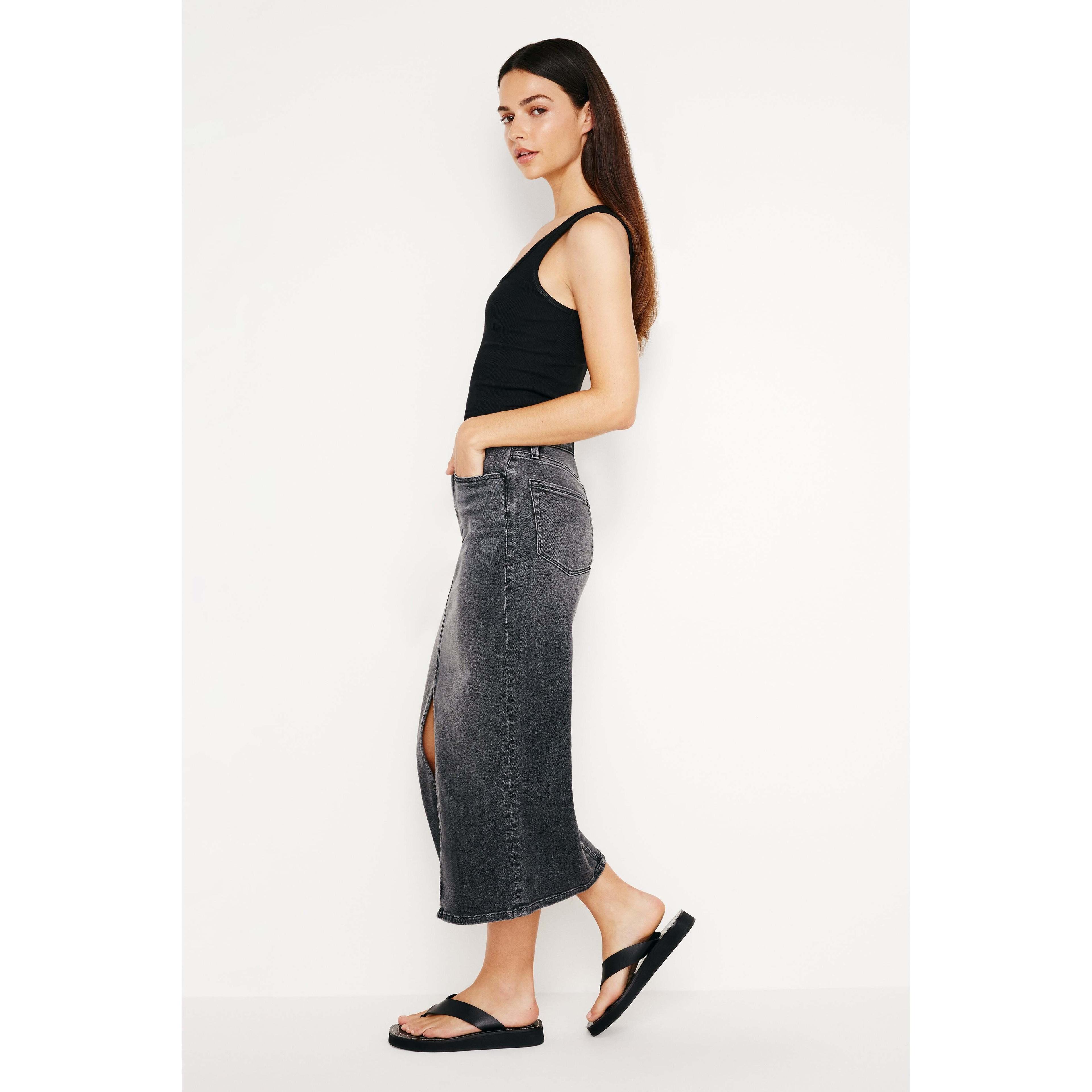 Womens Split-Front Denim Midi-Skirt Product Image