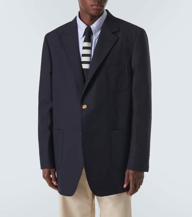 THOM BROWNE Blue Single-breasted Virgin Wool Blazer Product Image