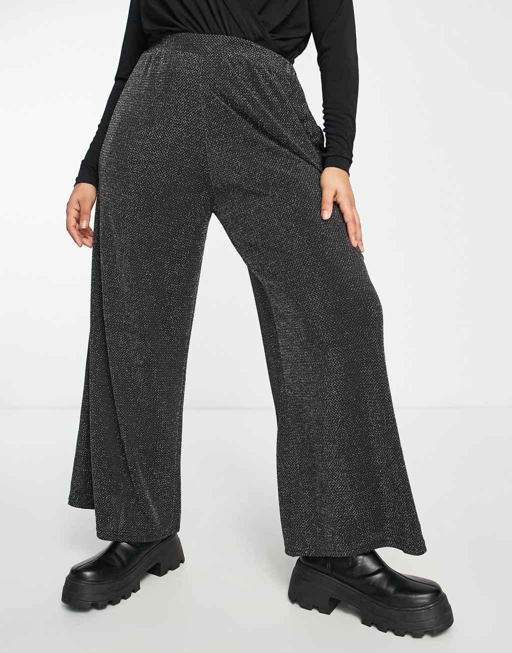 Yours wide leg glitter pants in black Product Image