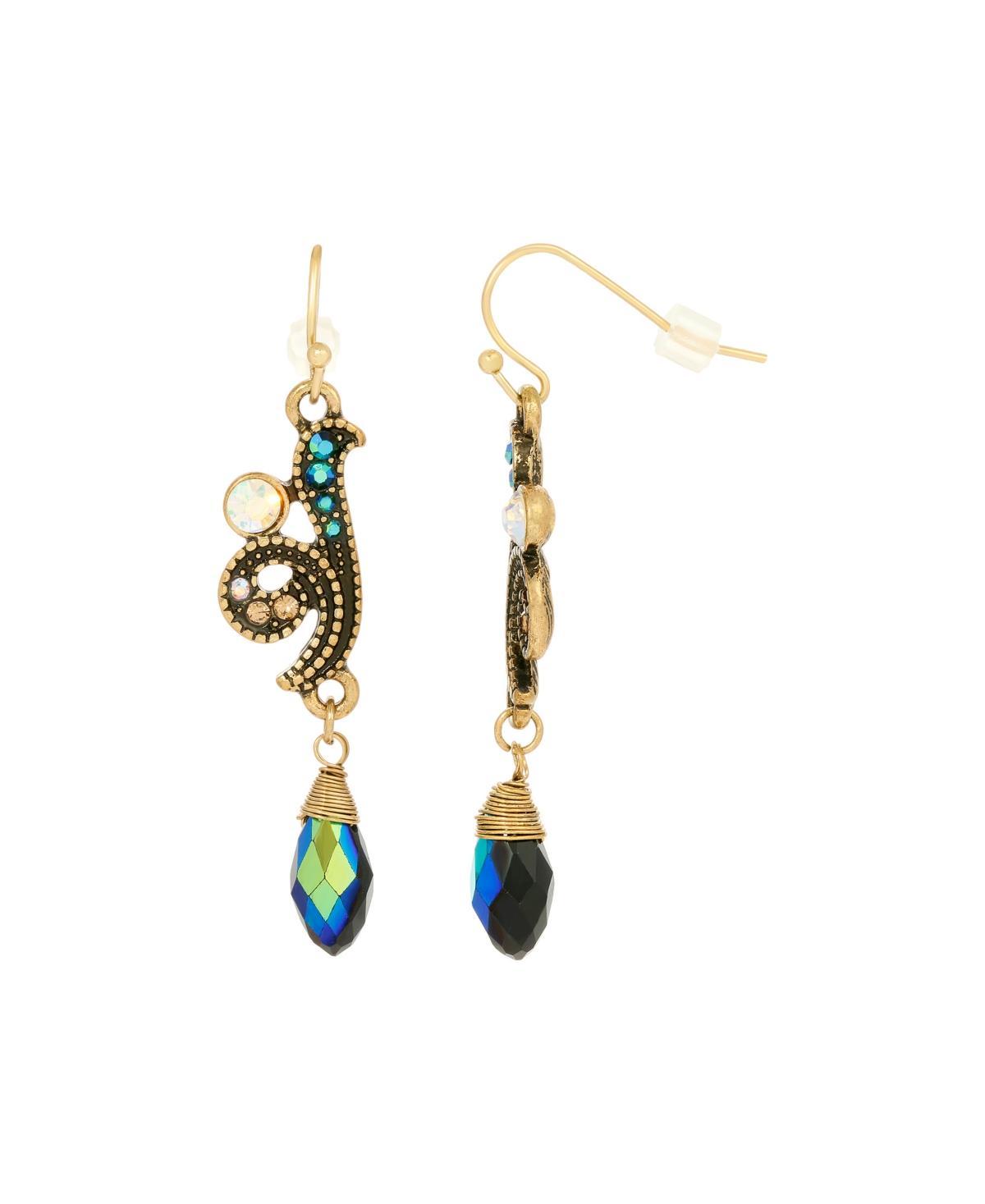 1928 Antiqued Gold Tone Multicolor Simulated Crystal Droplet Bead Earrings, Womens Product Image