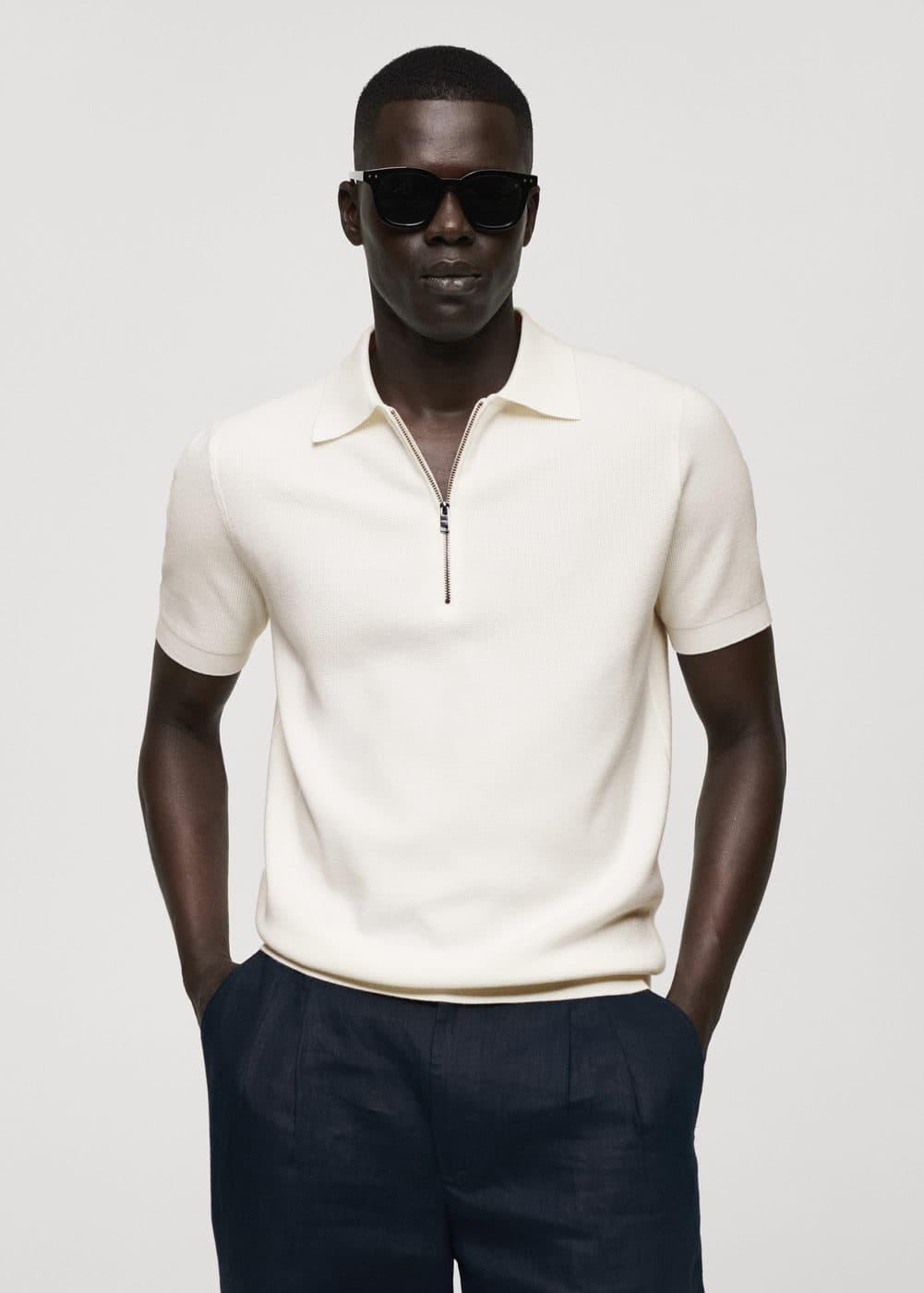 MANGO MAN - Knitted polo shirt with zip off whiteMen Product Image