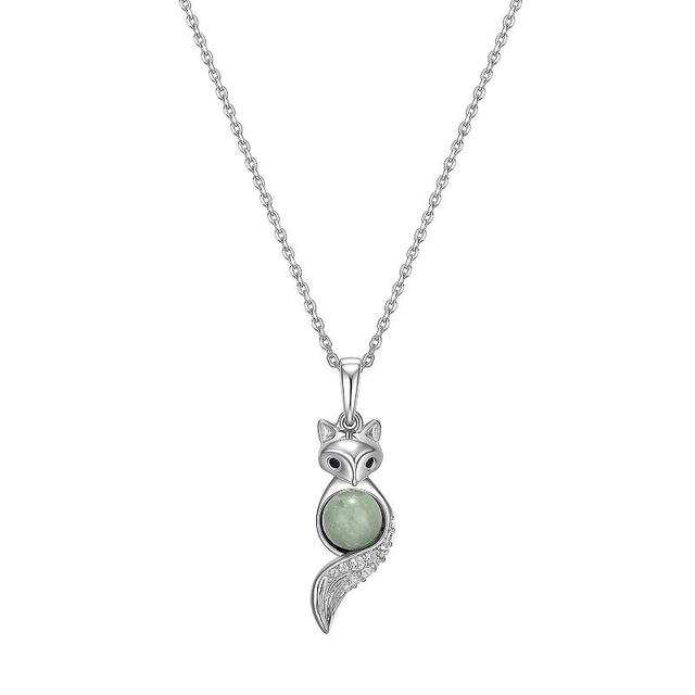 Dynasty Jade Sterling Silver Genuine Jade & Lab-Created White Sapphire Fox Pendant Necklace, Womens Product Image