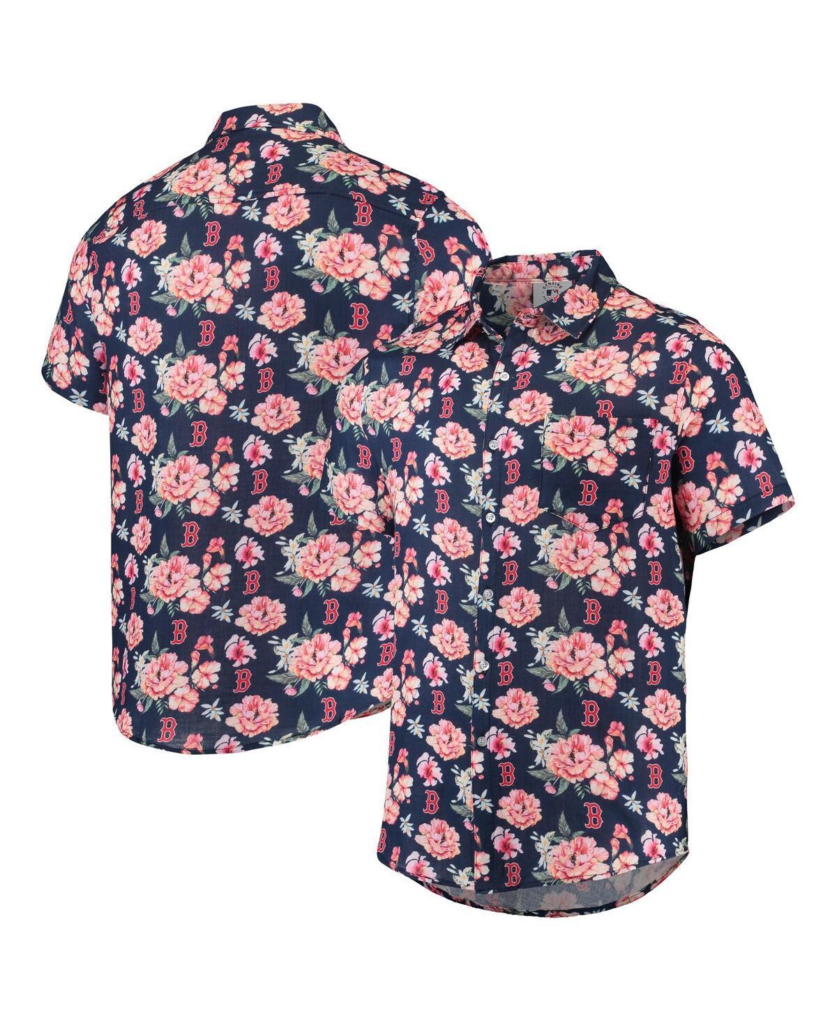 Mens FOCO Boston Red Sox Floral Linen Button-Up Shirt Blue Product Image