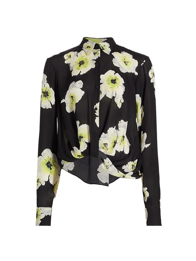 Womens Floral Silk Twist-Front Shirt Product Image