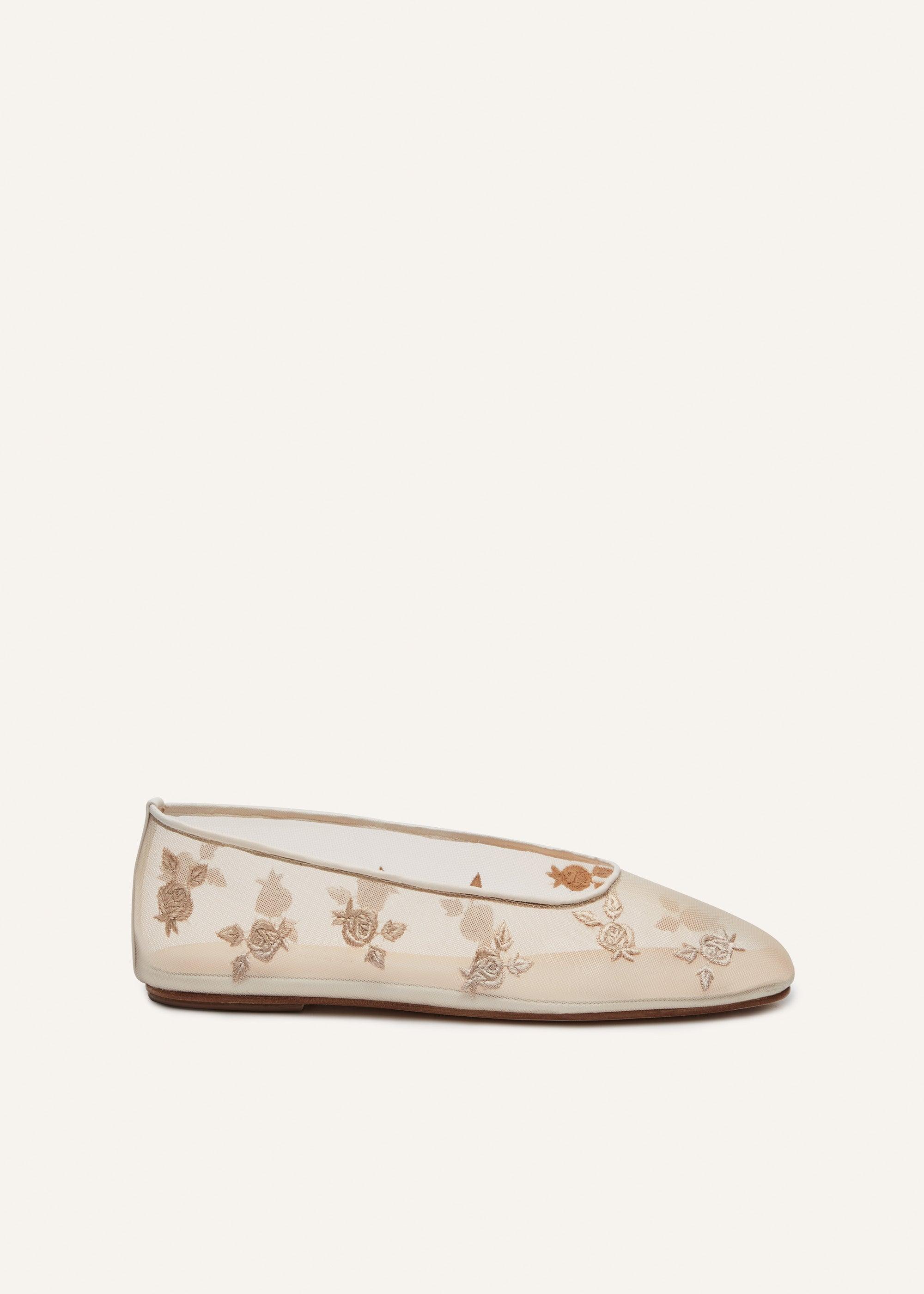 Mesh ballet flats in cream embroidery Product Image