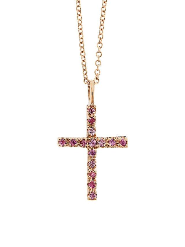 Womens Classic 18K Rose Gold & Pink Sapphire Cross Necklace Product Image