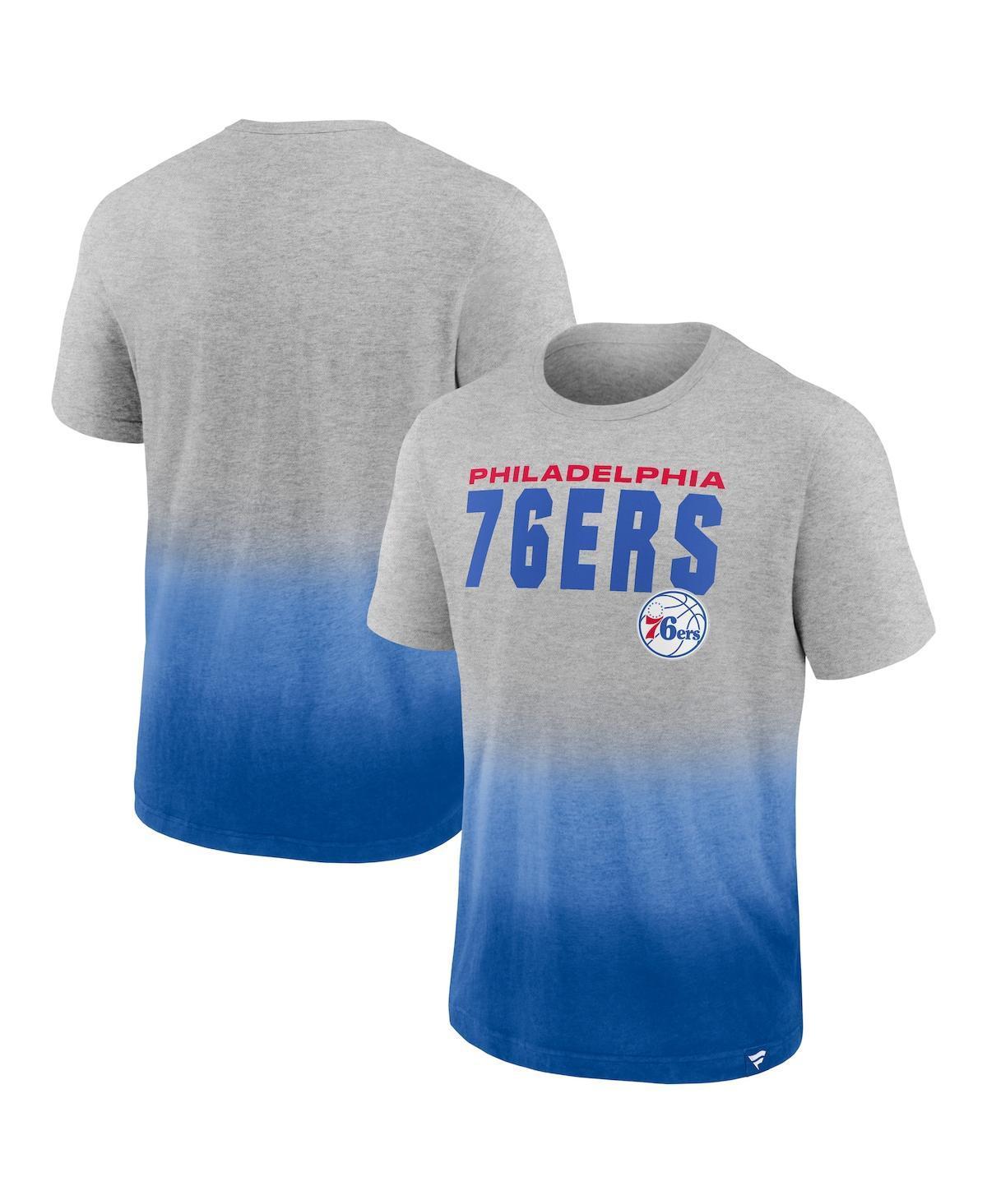 Mens Fanatics Branded Heathered Gray/Royal Philadelphia 76ers Board Crasher Dip-Dye T-Shirt Product Image