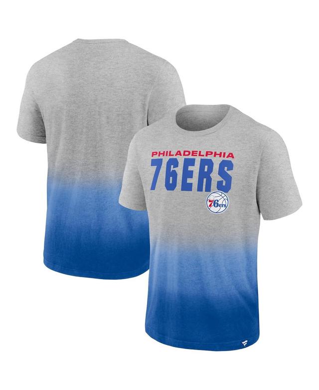 Mens Fanatics Heathered Gray and Royal Philadelphia 76ers Board Crasher Dip-Dye T-shirt - Heathered Gray Product Image