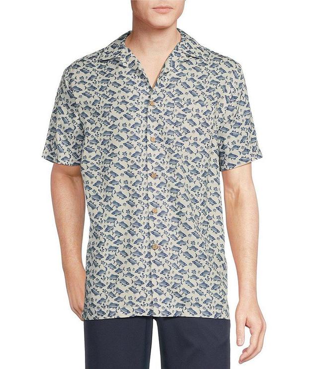 Cremieux Blue Label Fish Print Cotton Lyocell Twill Short Sleeve Woven Camp Shirt Product Image