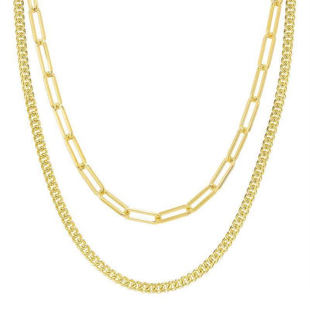 Paige Harper 14k Gold Plated Layered Curb Link & Paper Clip Link Chain Necklace, Womens Multicolor Product Image