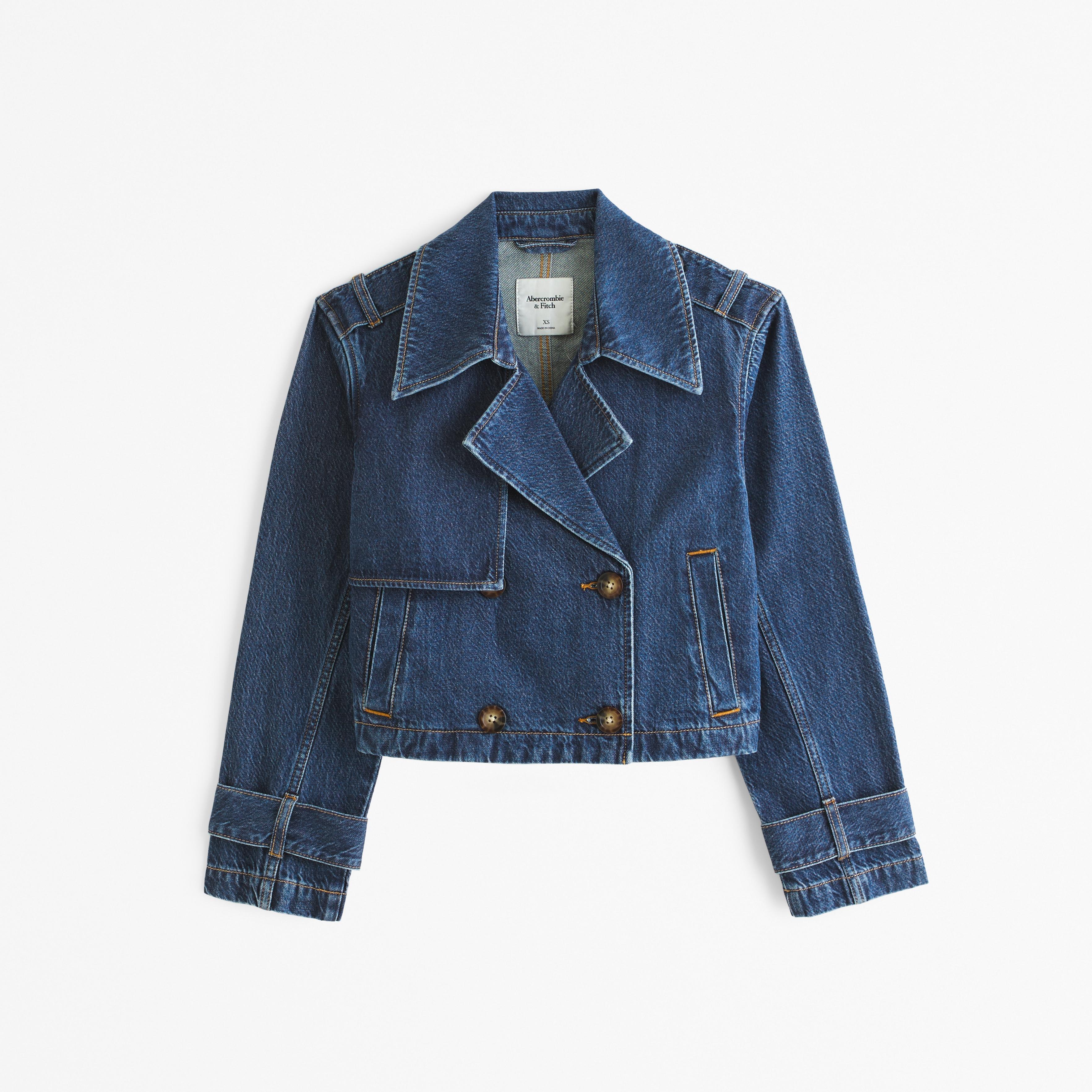 Cropped Denim Trench Coat Product Image