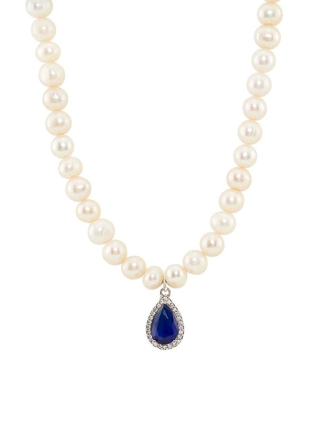 Womens Vivant Sterling Silver, Imitation Pearl & Cubic Zirconia Pendant Necklace Product Image