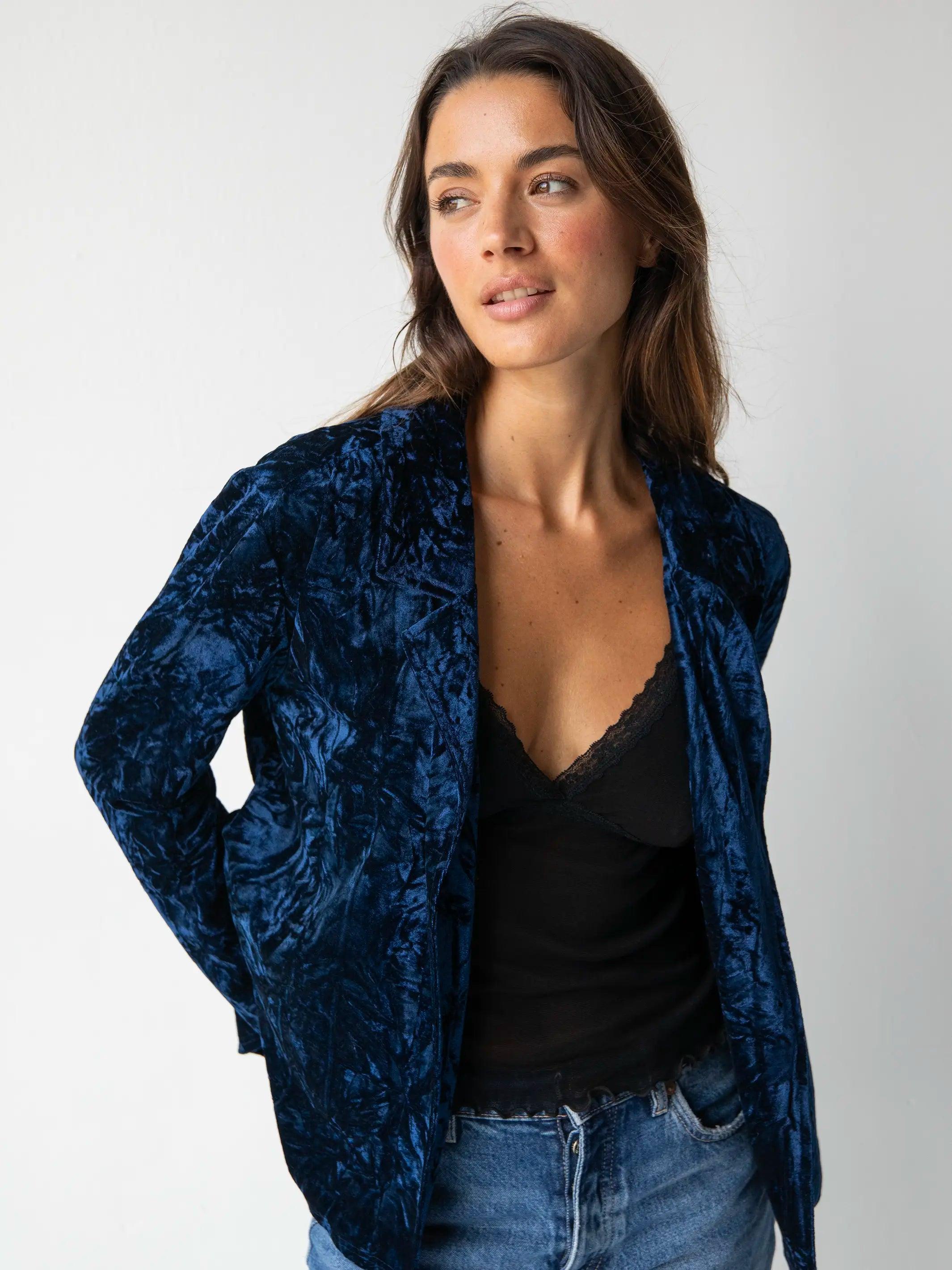 Lennon Velvet Jacket - Navy Product Image