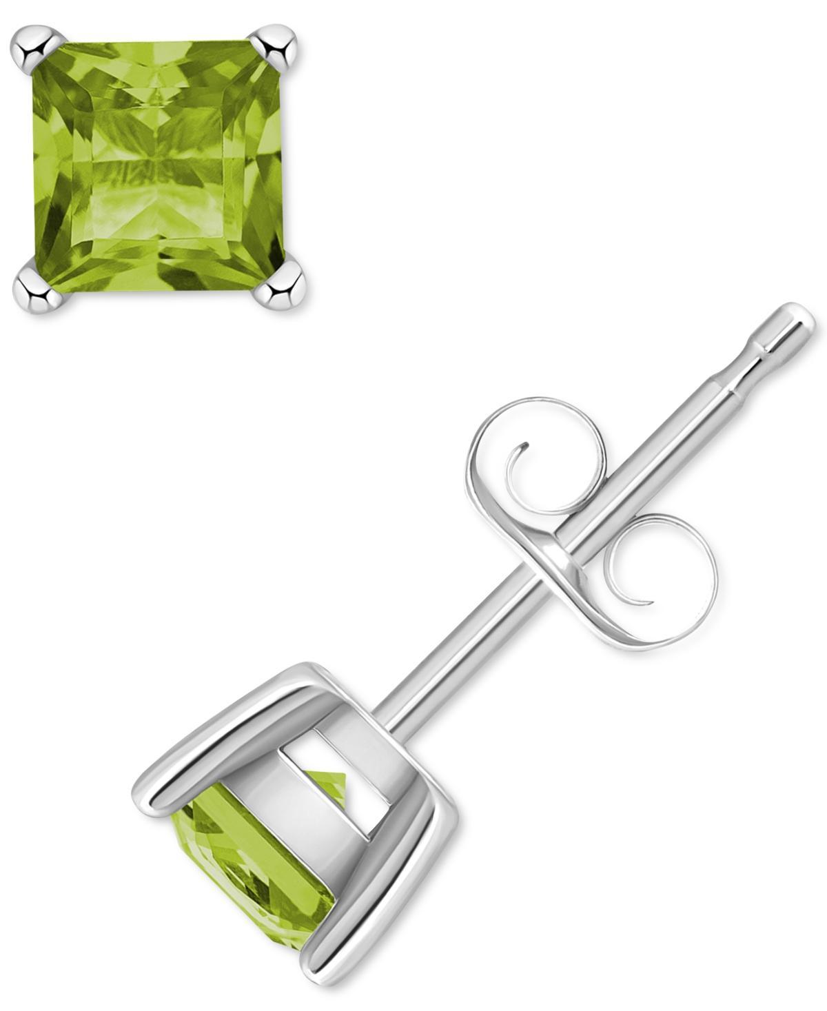 14k Gold 4 mm Princess Cut Peridot Stud Earrings, Womens, 14k Yellow Gold Product Image