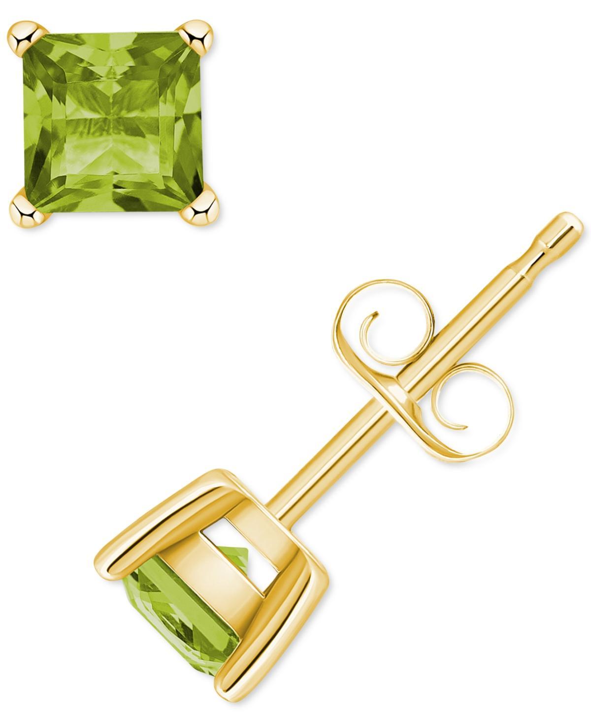 14k Gold 4 mm Princess Cut Peridot Stud Earrings, Womens, 14k Yellow Gold Product Image