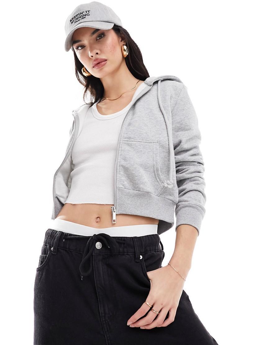 Cotton On cropped fitted zip up hoodie in gray heather  Product Image