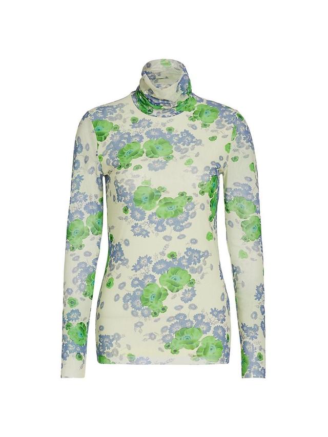 Womens Floral Mesh Turtleneck Top Product Image