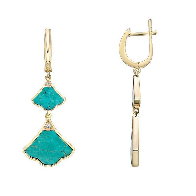 Gemminded Gold Over Sterling Silver Turquoise & Cubic Zirconia Double Drop Earrings, Womens, Gold Tone Product Image