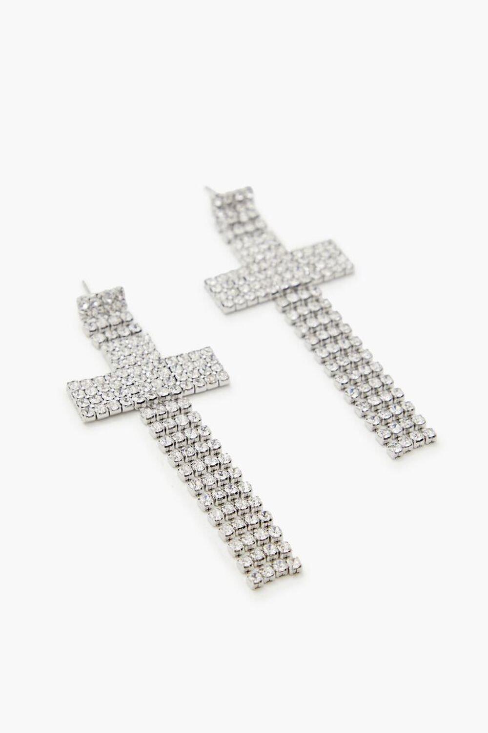 Rhinestone Cross Drop Earrings | Forever 21 Product Image