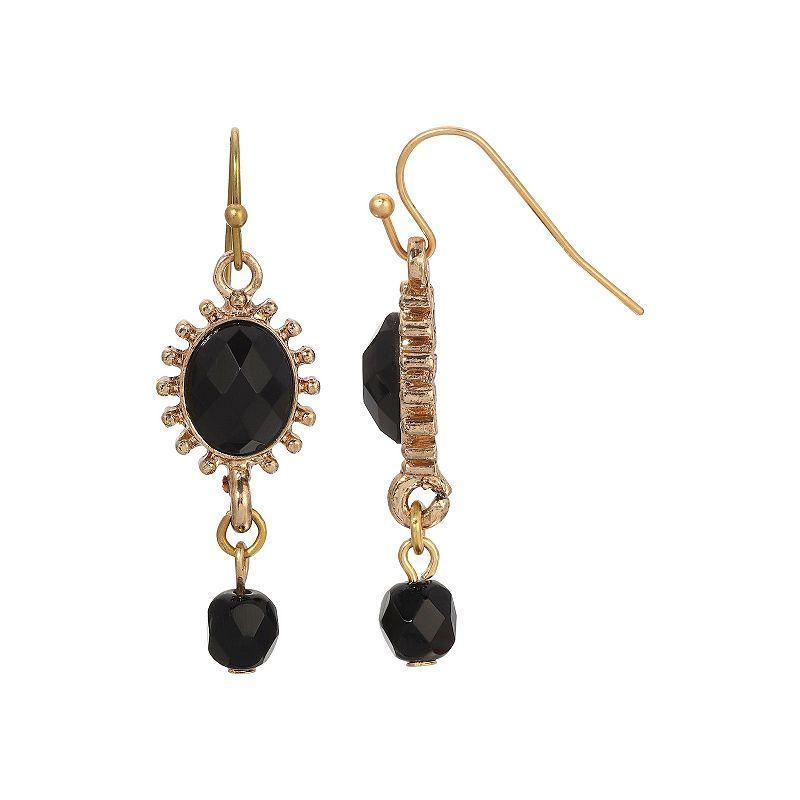 1928 Gold Tone Oval Sunburst Drop Earrings, Womens, Black Product Image