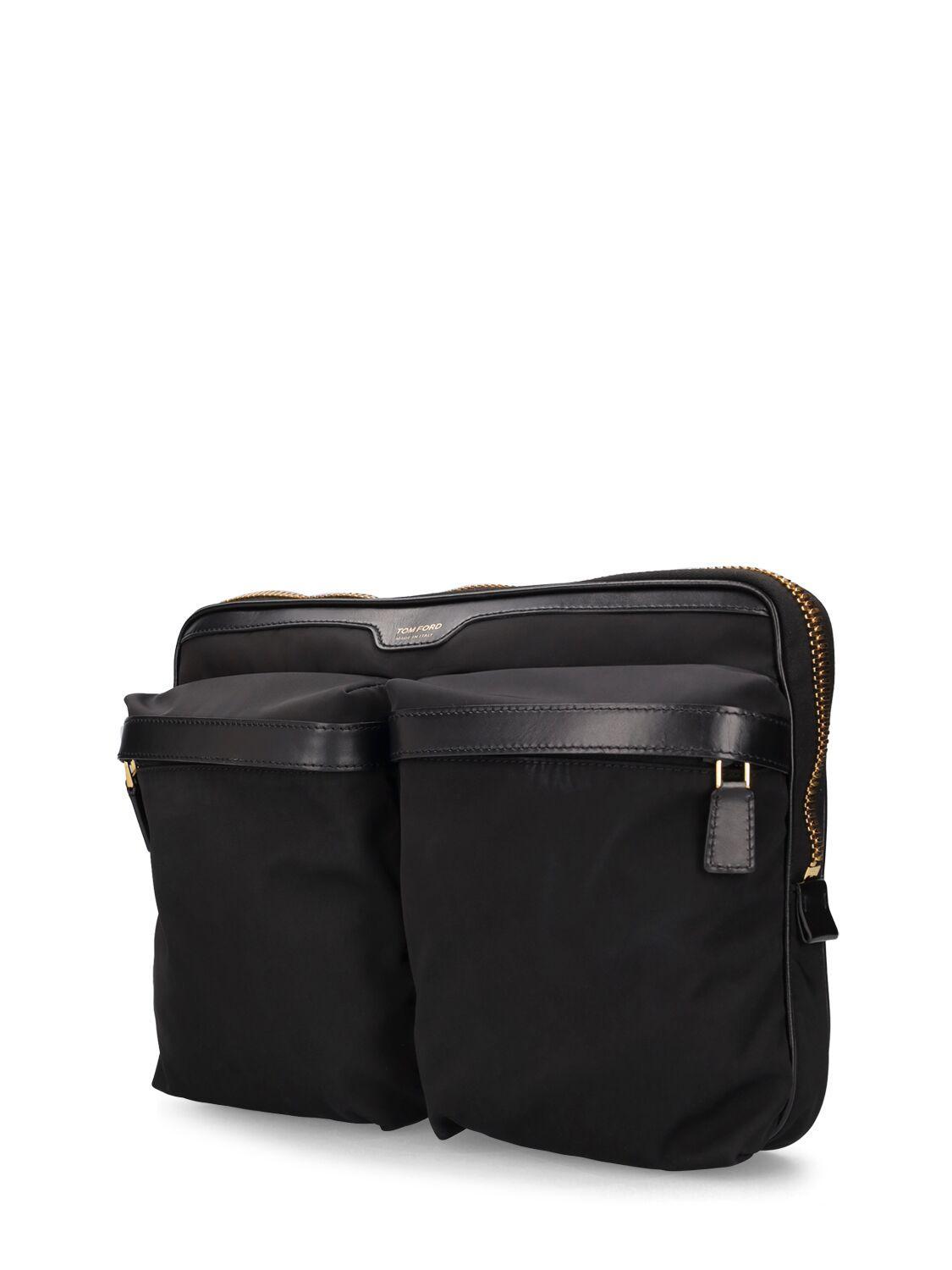 Large Leather-trimmed Nylon Messenger Bag In Black Product Image