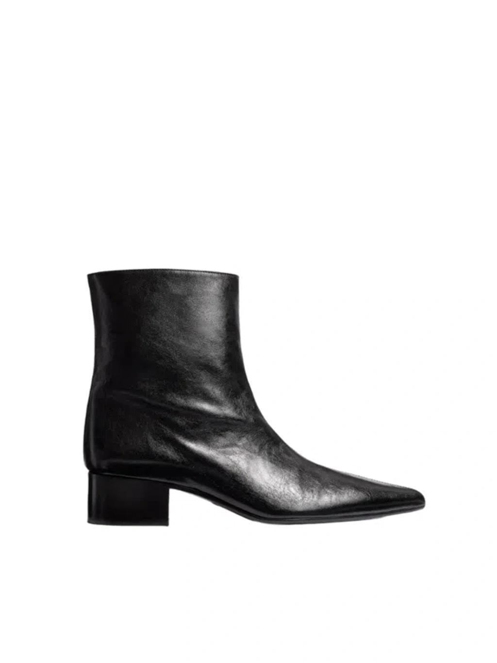 KHAITE 40mm Andee Glazed Leather Ankle Boots In Black Product Image